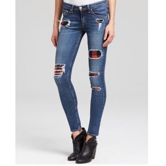rag & bone Denim - Rag & Bone The Skinny in Sloane Buffalo Plaid Punk
Repair Distressed Jeans sz 26